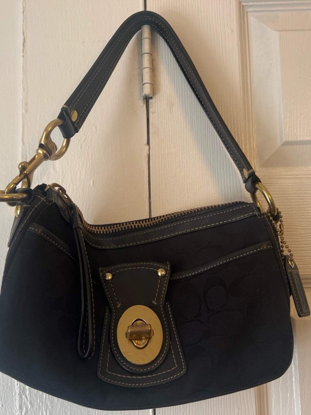 Coach Black Shoulder Bag with Gold-Tone Turnlock Hardware